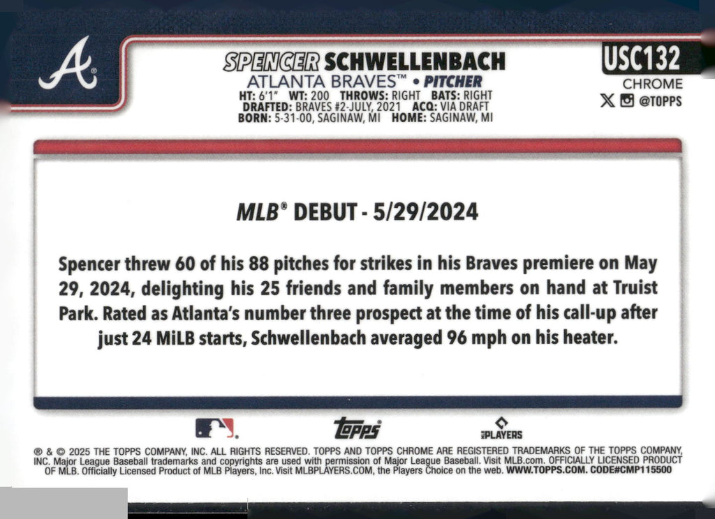 2025 Topps Chrome Update #USC132 Spencer Schwellenbach RayWave Refractor