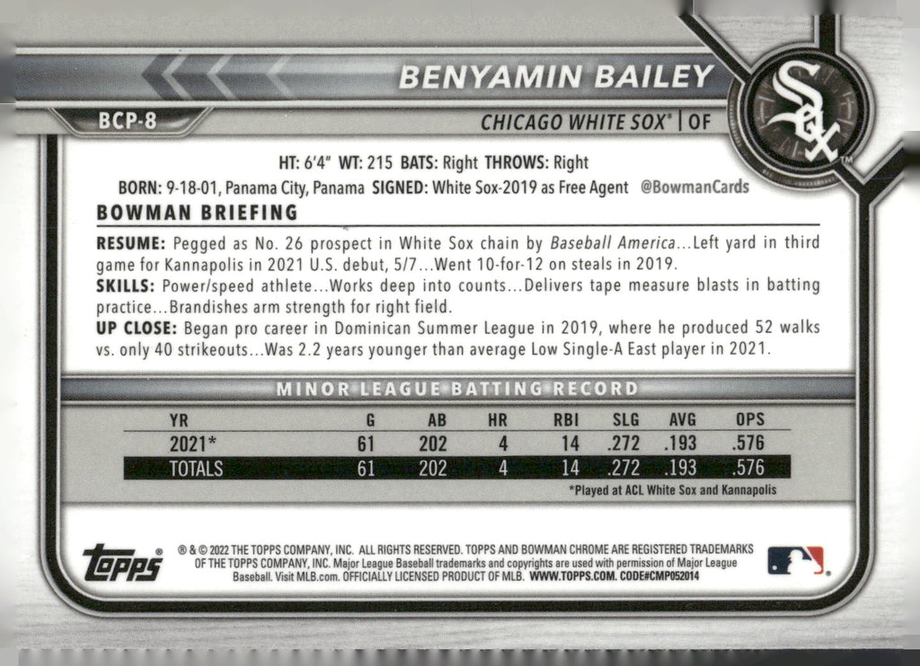 2022 Bowman #BCP-8 Benyamin Bailey Chrome Prospects Mojo Refractors