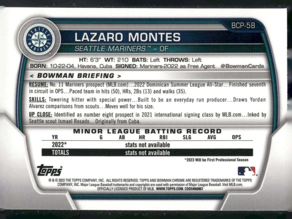 2022 Bowman #BCP-58 Blaze Jordan Chrome Prospects Mojo Refractors