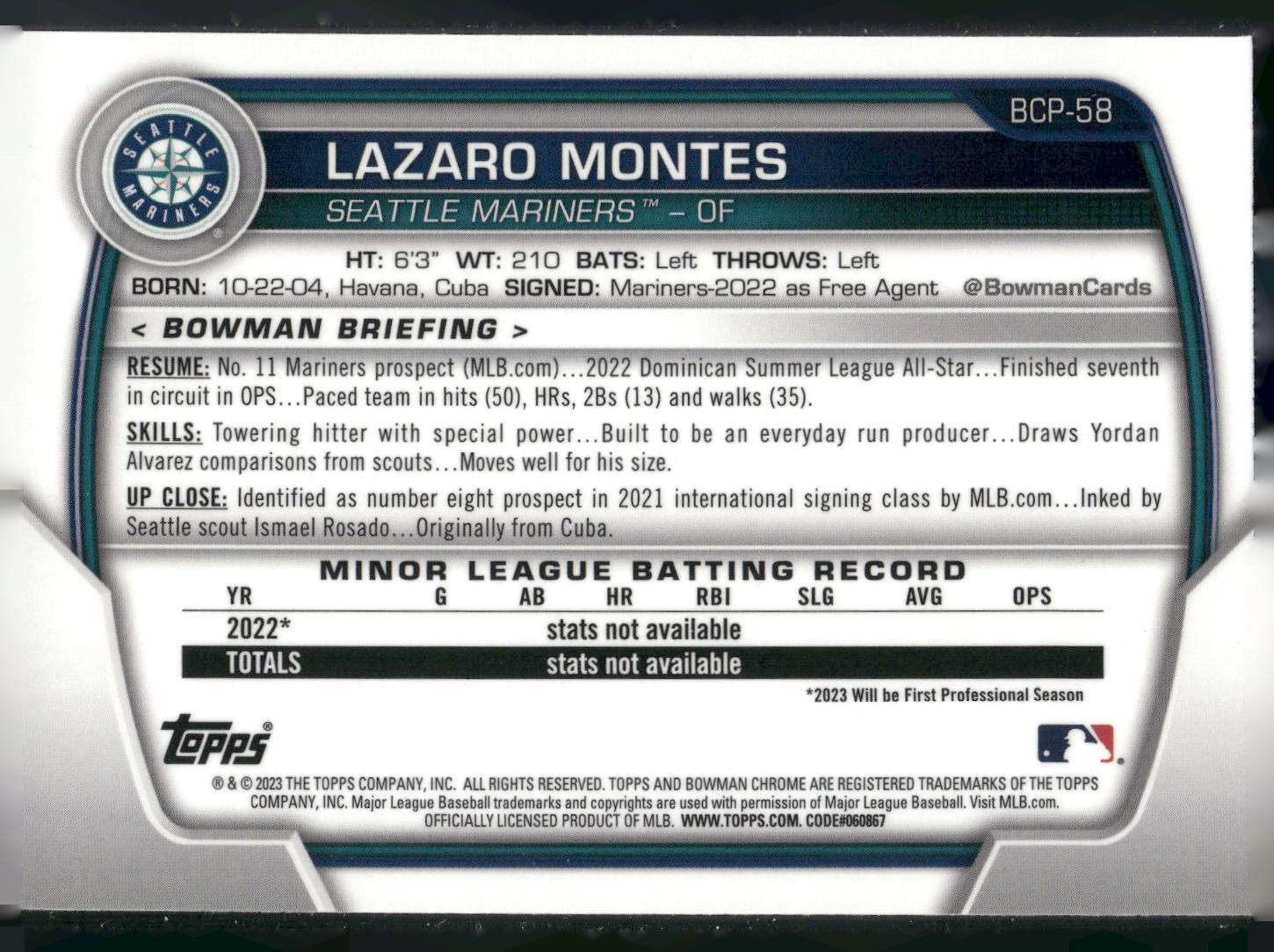 2022 Bowman #BCP-58 Blaze Jordan Chrome Prospects Mojo Refractors