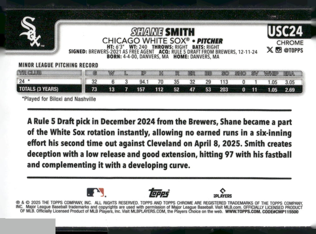 2025 Topps Chrome Update #USC24 Shane Smith X-Fractors