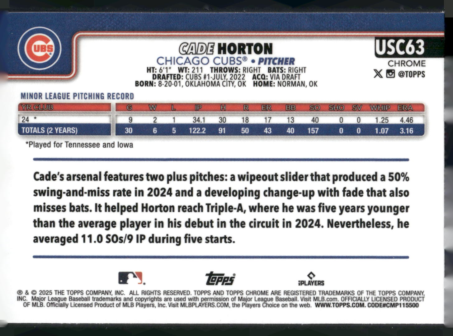 2025 Topps Chrome Update #USC63 Cade Horton X-Fractors