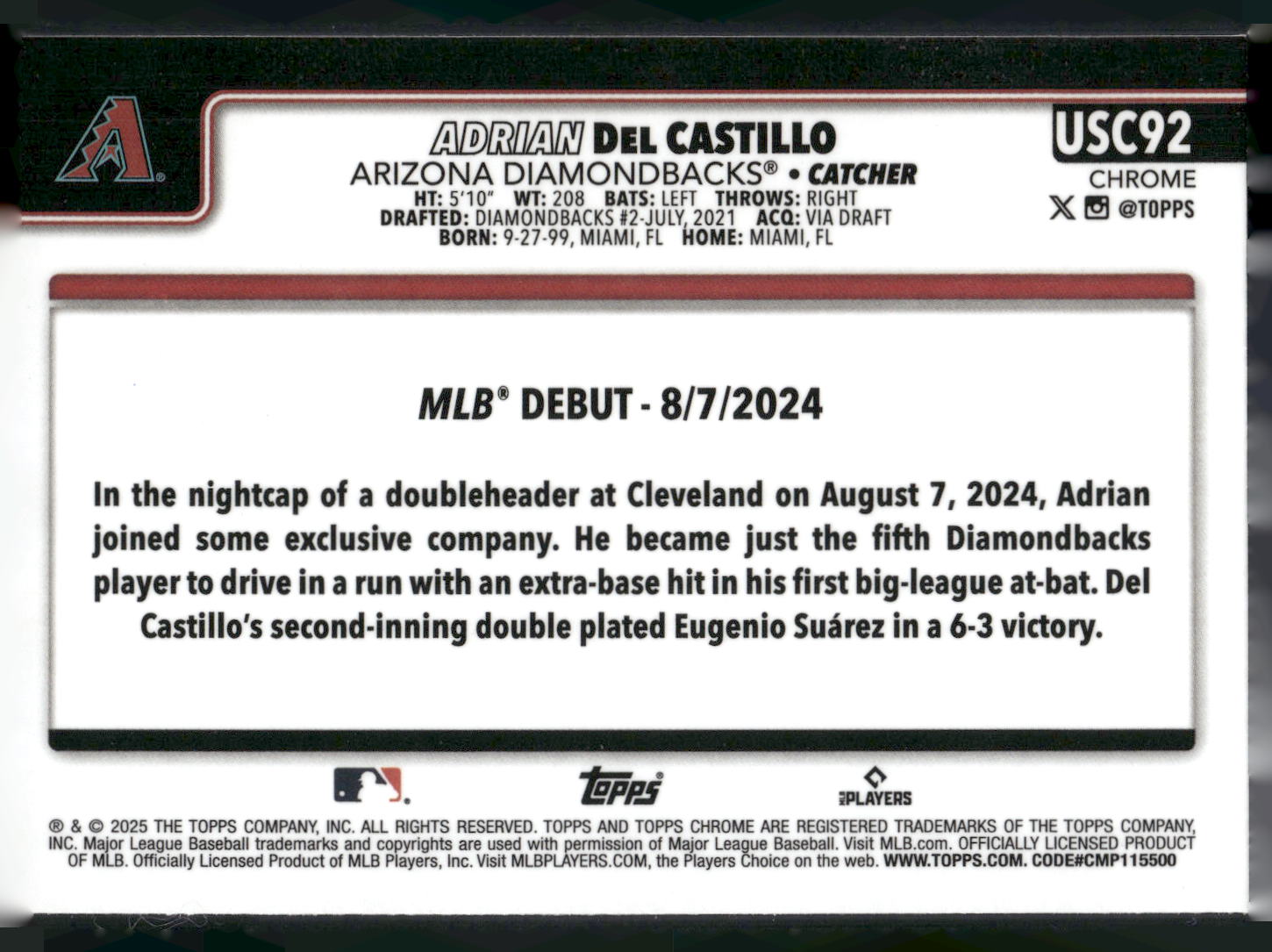 2025 Topps Chrome Update #USC92 Adrian Del Castillo X-Fractors