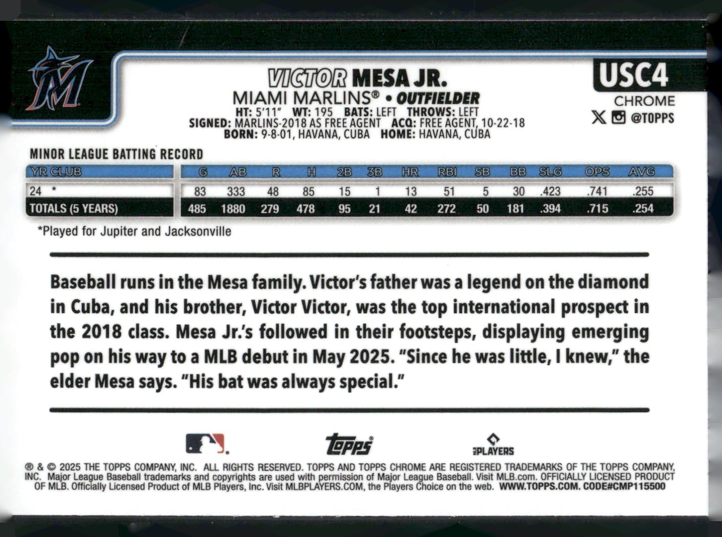 2025 Topps Chrome Update #USC4 Victor Mesa Jr. X-Fractors