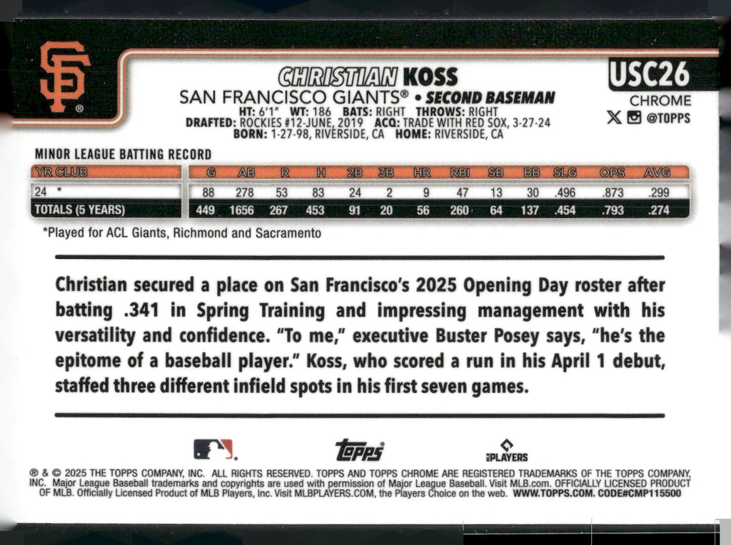 2025 Topps Chrome Update #USC26 Christian Koss X-Fractors
