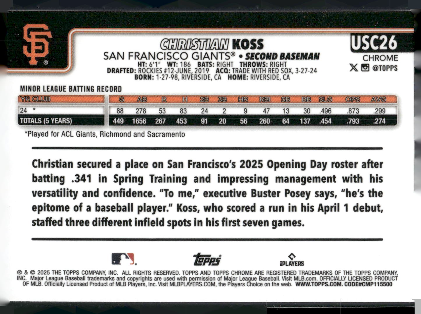 2025 Topps Chrome Update #USC26 Christian Koss X-Fractors