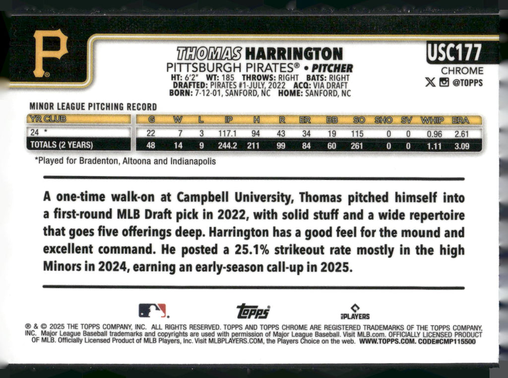 2025 Topps Chrome Update #USC177 Thomas Harrington X-Fractors