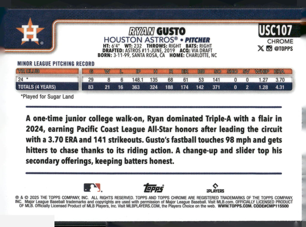 2025 Topps Chrome Update #USC107 Ryan Gusto X-Fractors