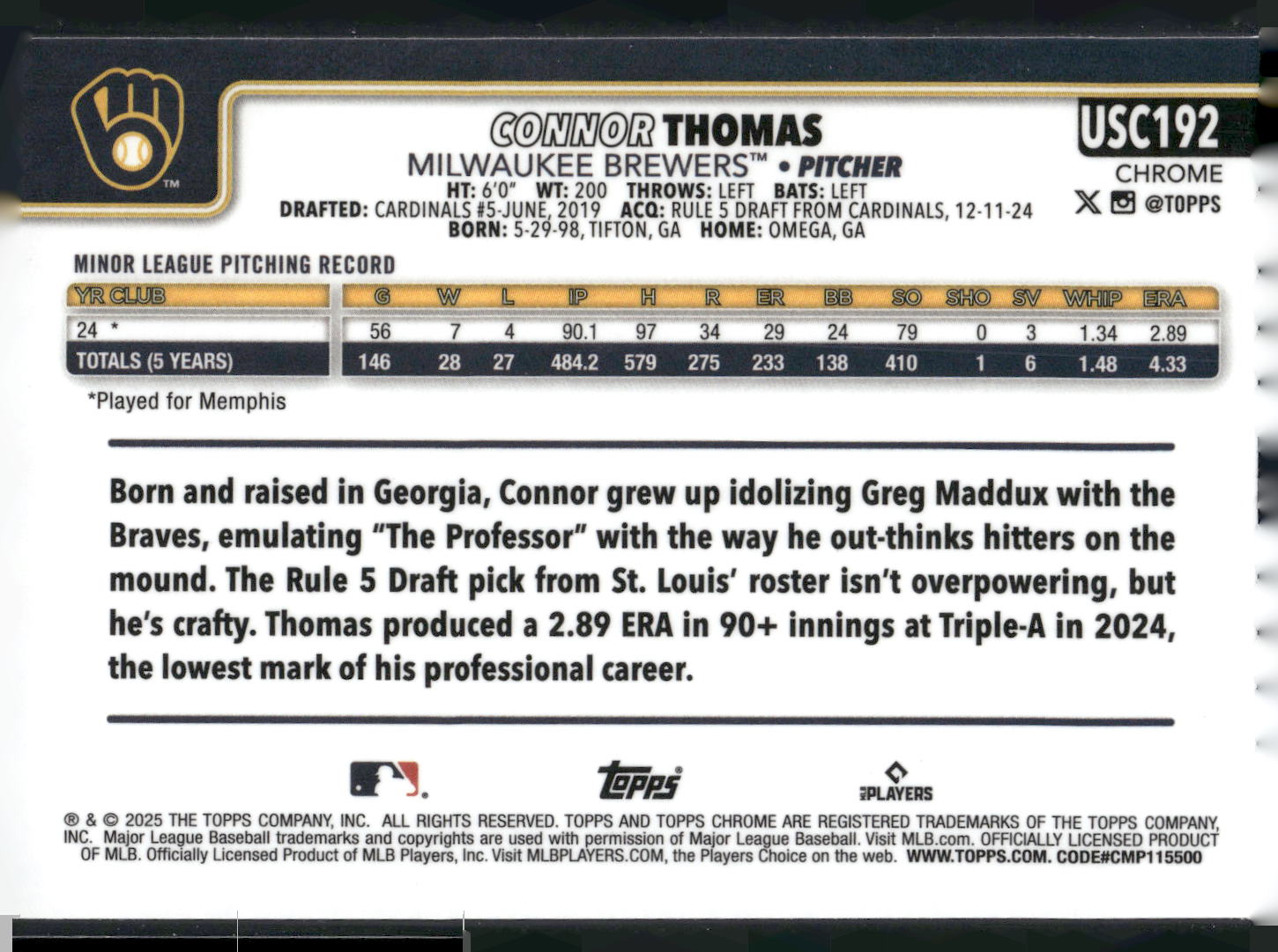 2025 Topps Chrome Update #USC192 Connor Thomas X-Fractors
