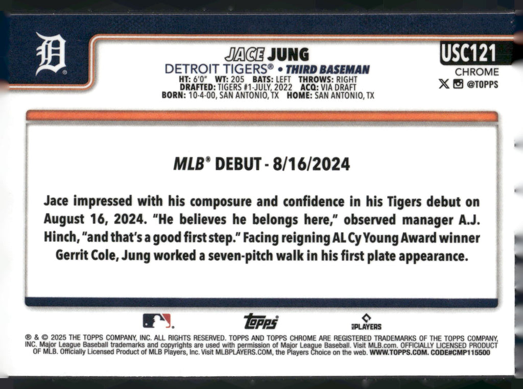 2025 Topps Chrome Update #USC121 Jace Jung X-Fractors