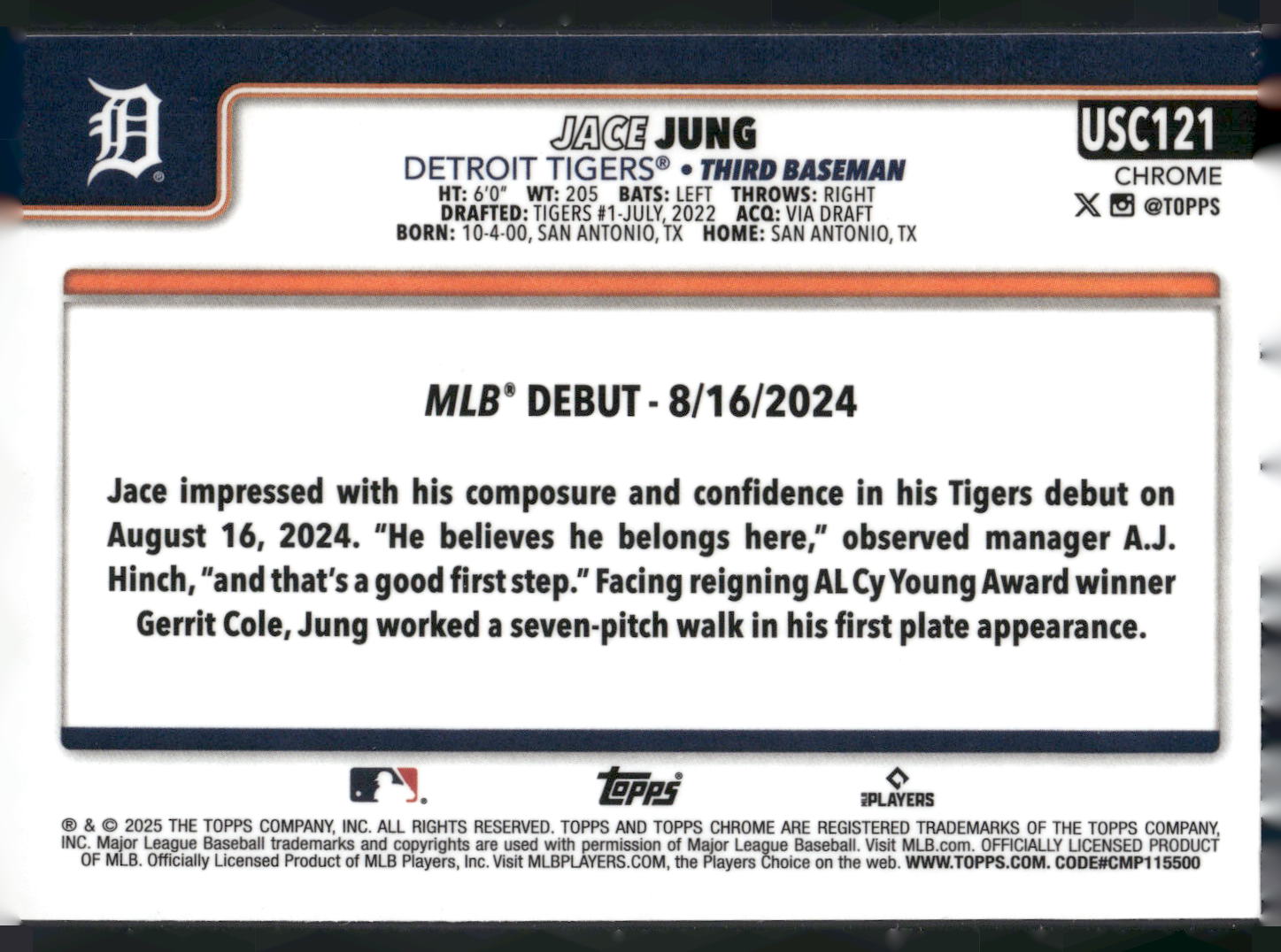 2025 Topps Chrome Update #USC121 Jace Jung X-Fractors