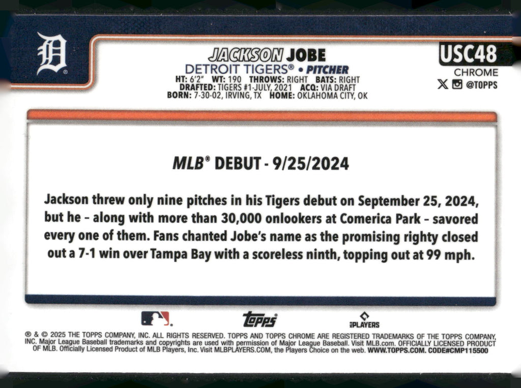 2025 Topps Chrome Update #USC48 Jackson Jobe X-Fractors
