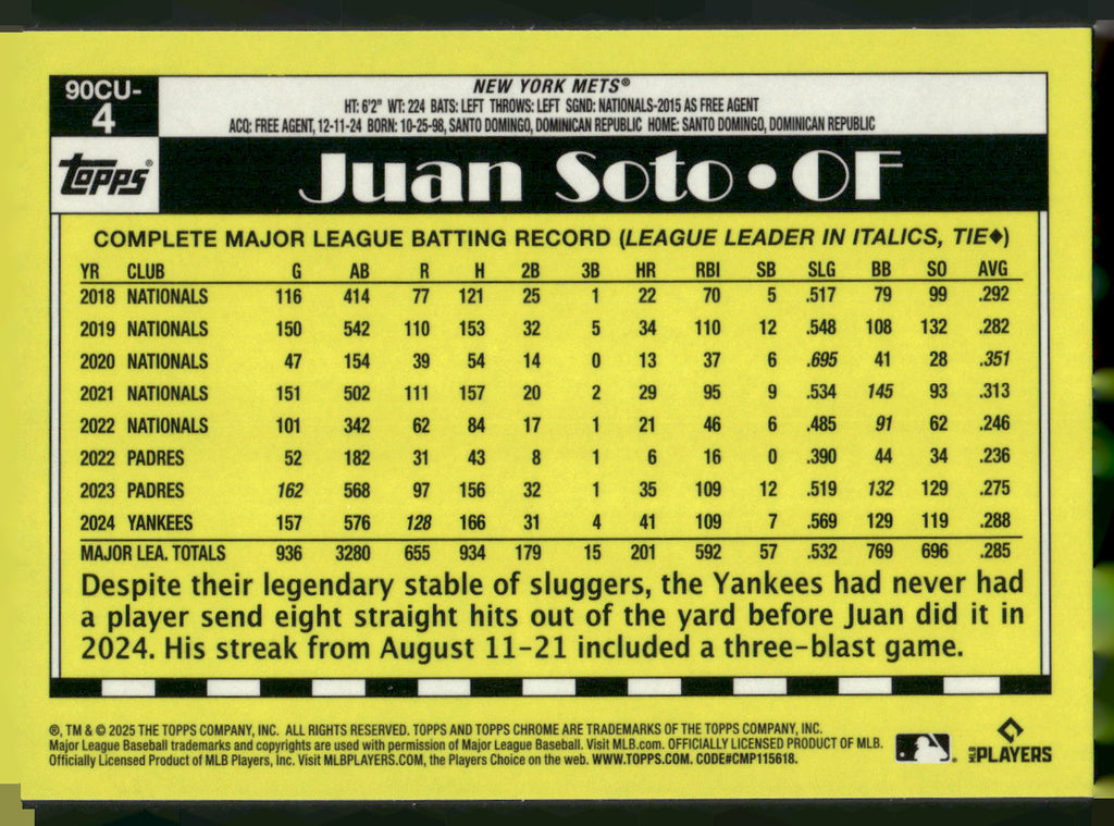 2025 Topps Chrome Update #90CU-4 Juan Soto 1990 Topps Chrome