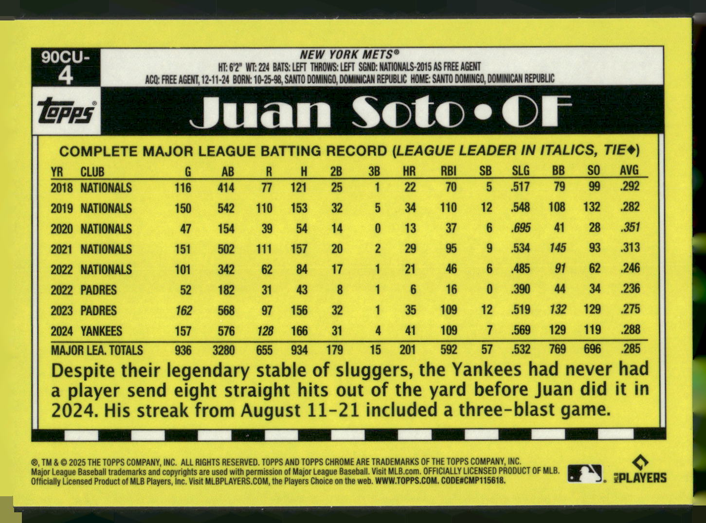 2025 Topps Chrome Update #90CU-4 Juan Soto 1990 Topps Chrome