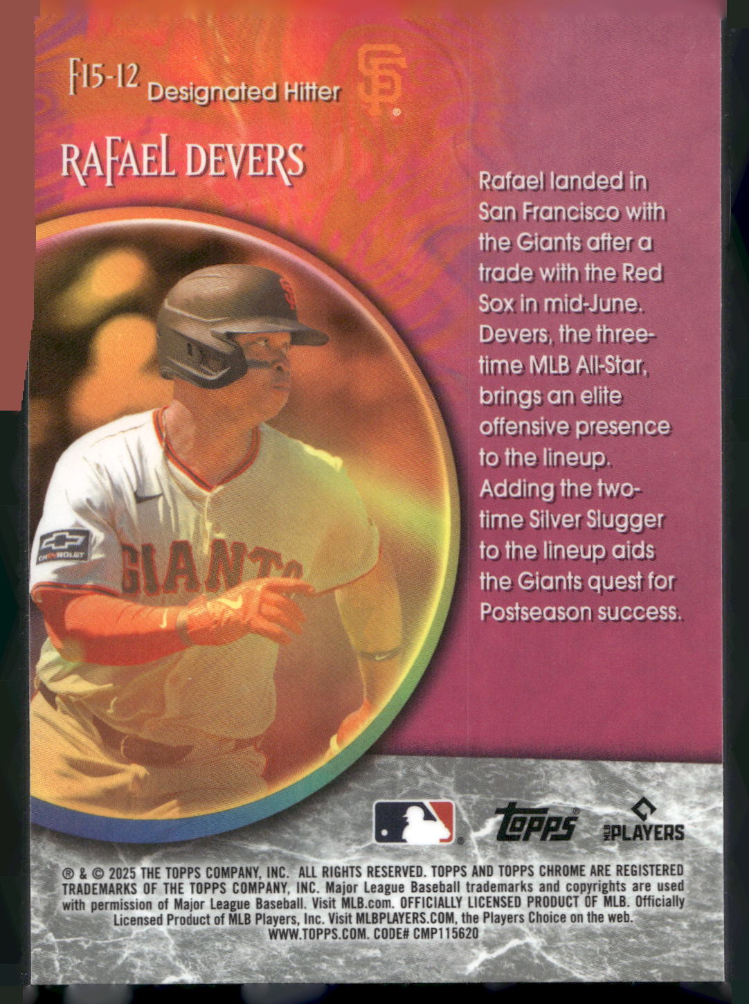2025 Topps Chrome Update #F15-12 Rafael Devers Fortune 15