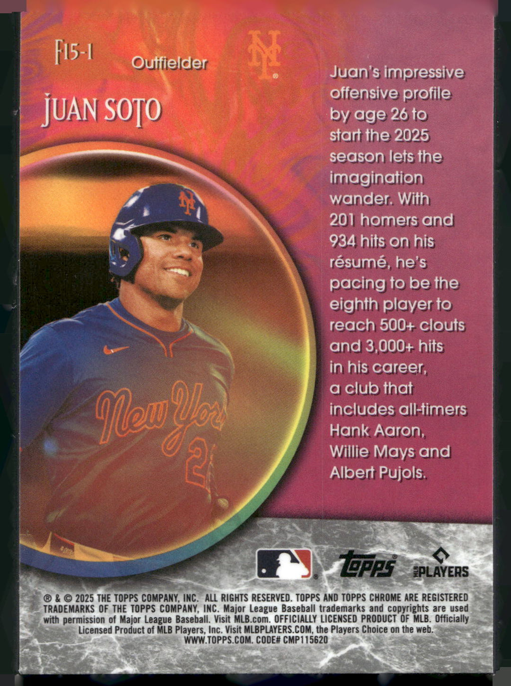 2025 Topps Chrome Update #F15-1 Juan Soto Fortune 15