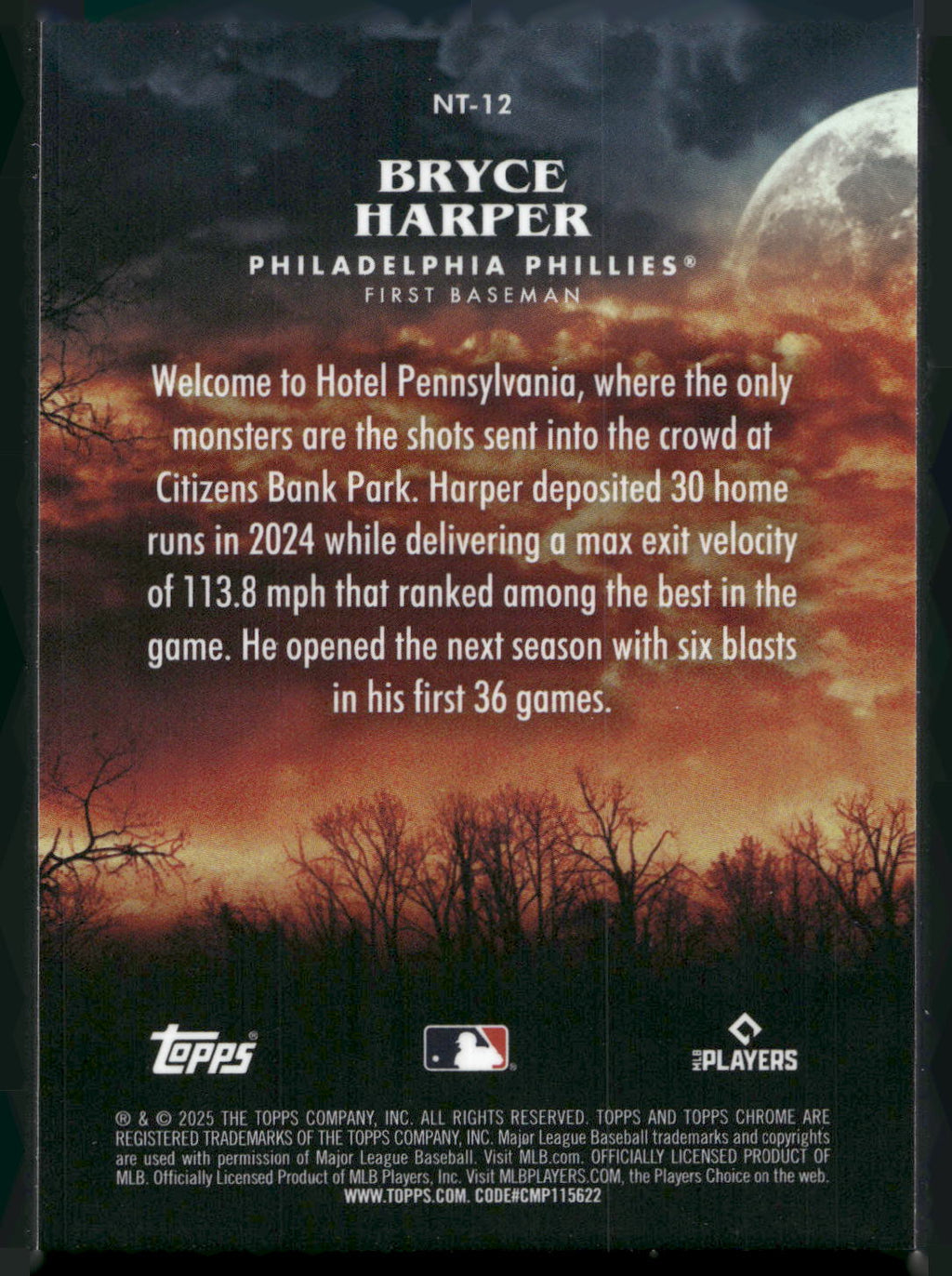 2025 Topps Chrome Update #NT-12 Bryce Harper Night Terrors