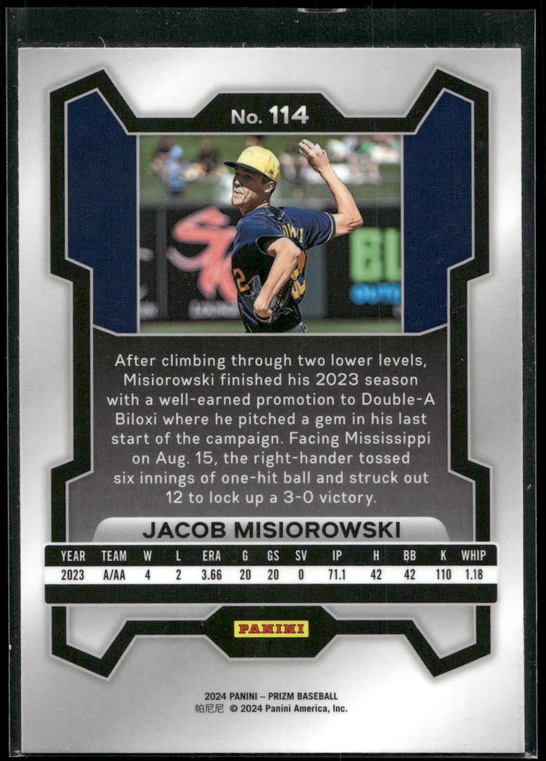 2024 Panini Prizm #114 Jacob Misiorowski
