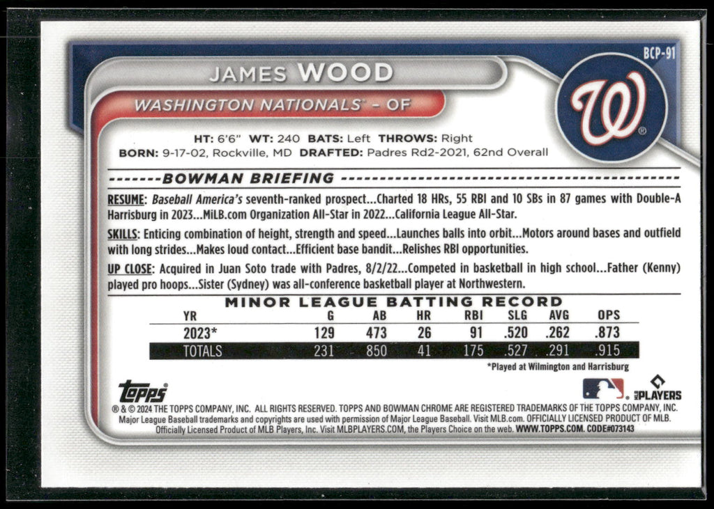 2024 Bowman #BCP-91 James Wood Chrome Prospects