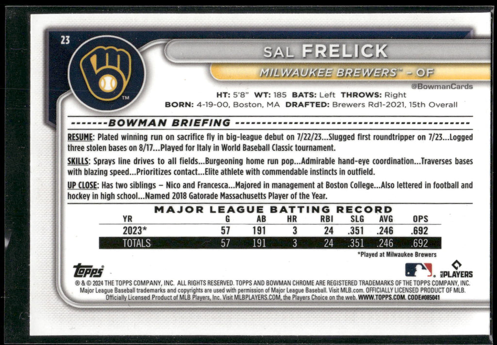2024 Bowman Chrome #23 Sal Frelick