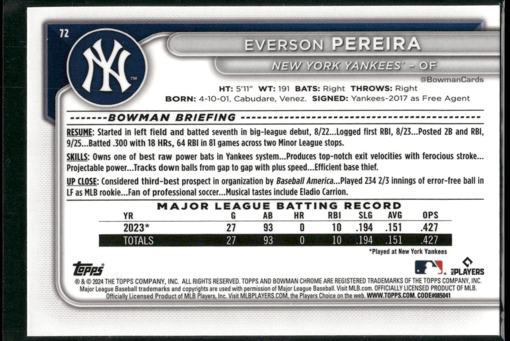 2024 Bowman Chrome #72 Everson Pereira