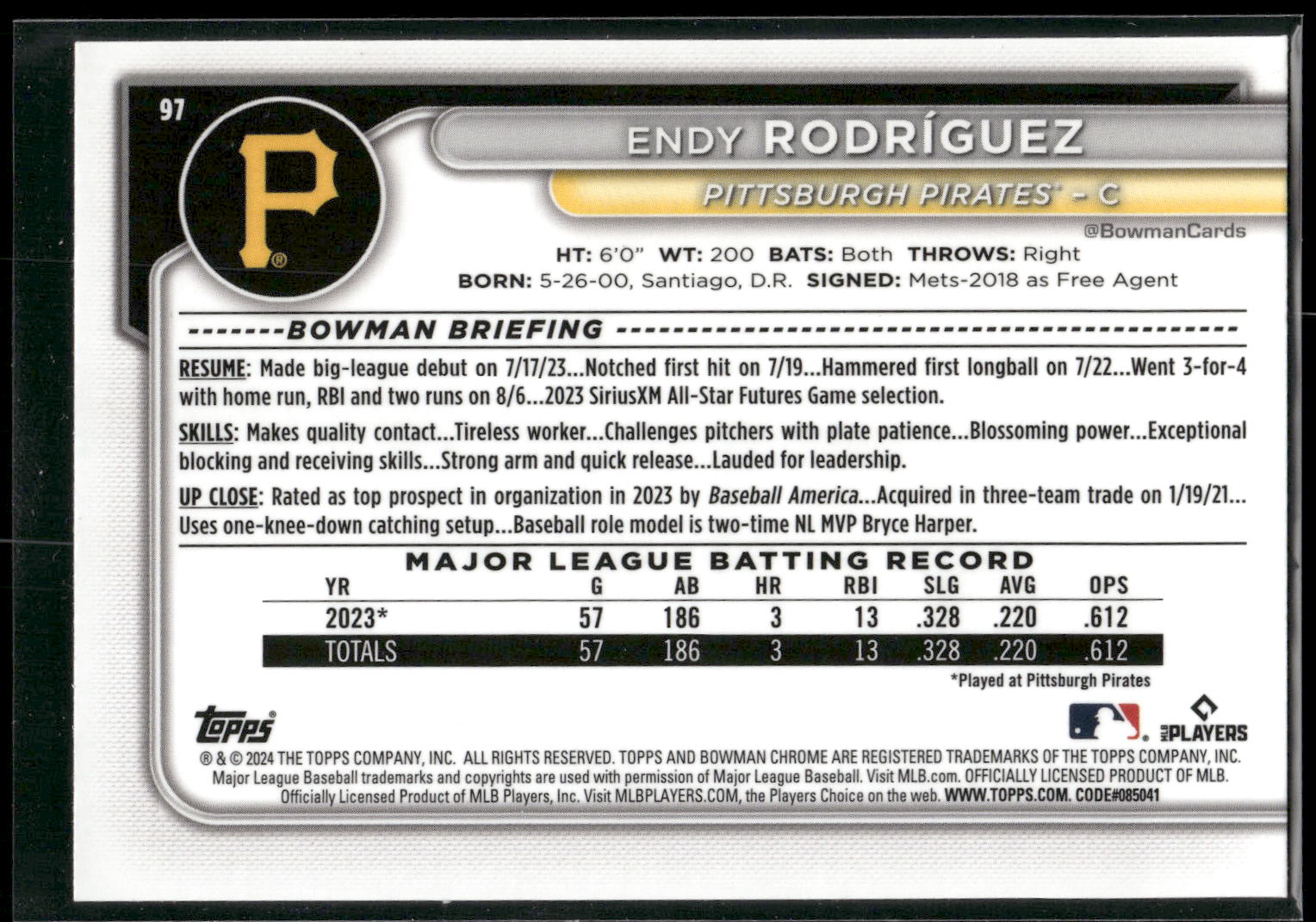 2024 Bowman Chrome #97 Endy Rodríguez