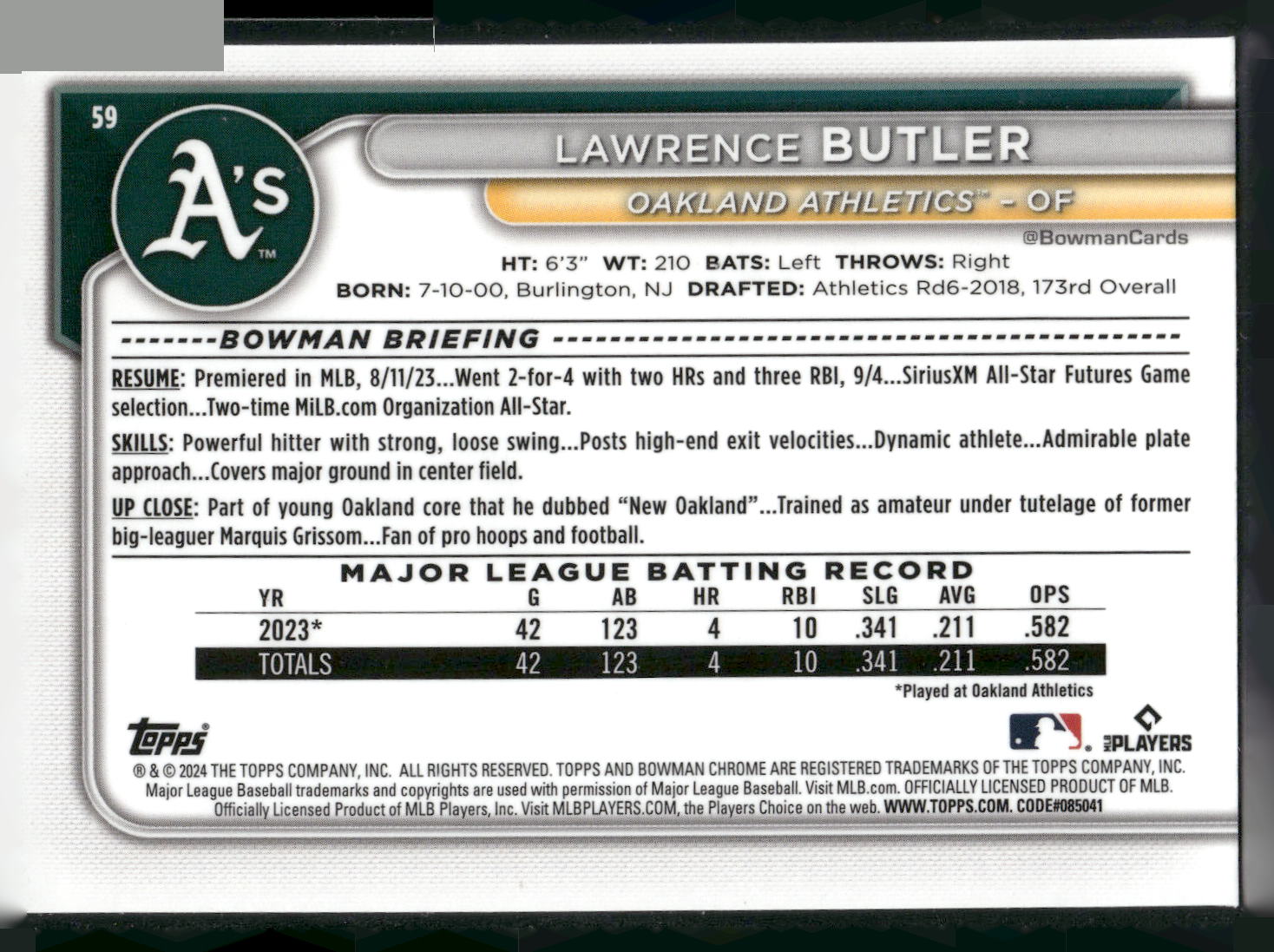 2024 Bowman Chrome #59 Lawrence Butler