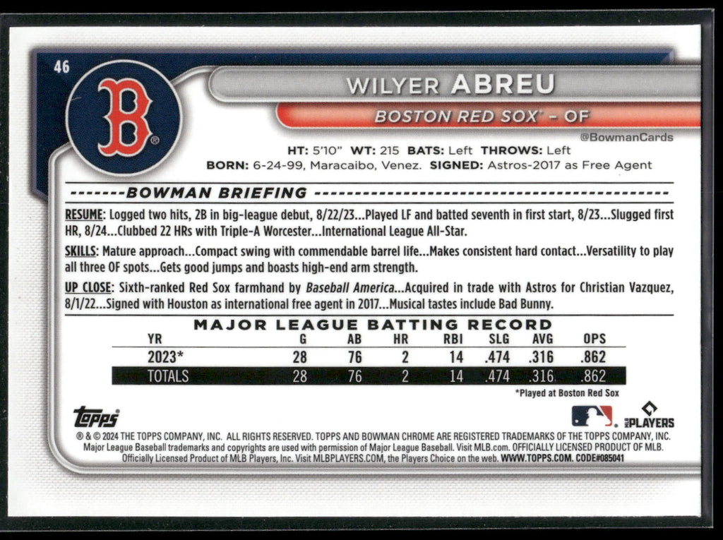 2024 Bowman Chrome #46 Wilyer Abreu