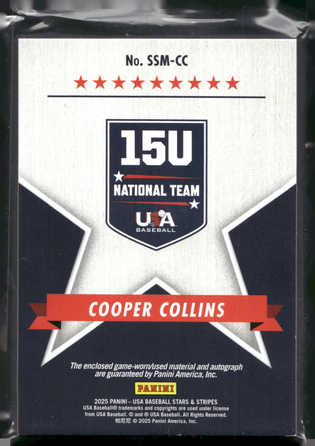 2025 Panini Stars & Stripes USA Baseball #SSM-CC Cooper Collins Signature