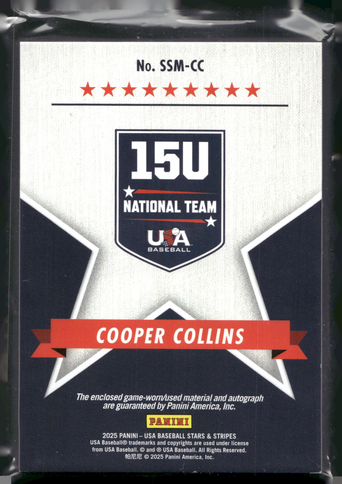 2025 Panini Stars & Stripes USA Baseball #SSM-CC Cooper Collins Signature