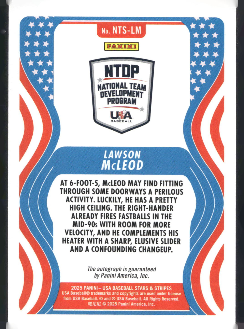 2025 Panini Stars & Stripes USA Baseball #NTS-LM Lawson McLeod Sign