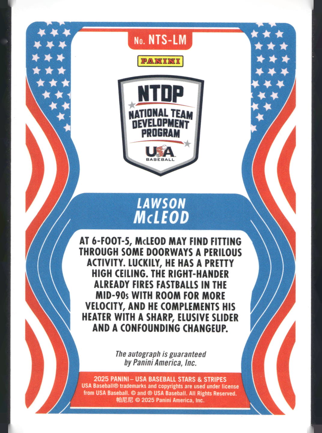 2025 Panini Stars & Stripes USA Baseball #NTS-LM Lawson McLeod Sign