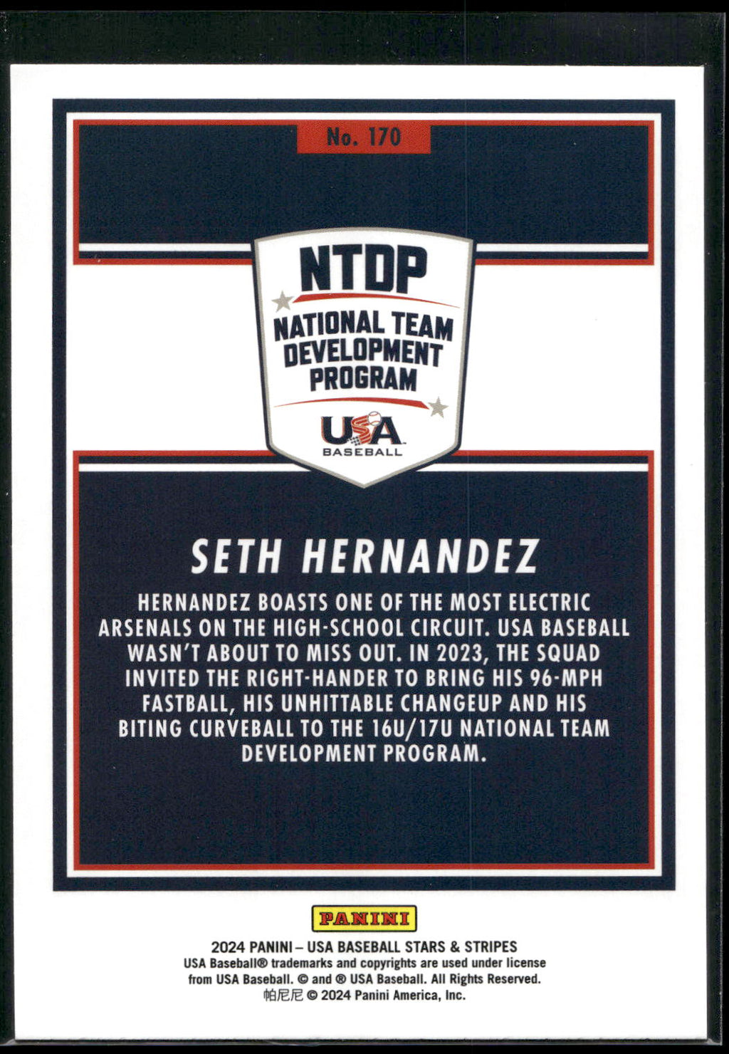 2024 Panini Stars & Stripes USA Baseball #170 Seth Hernandez