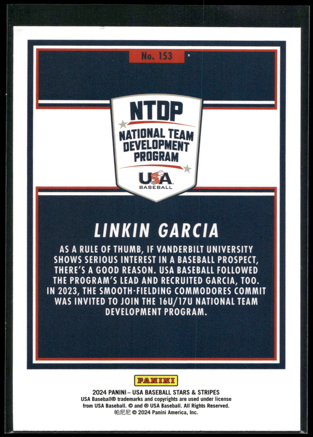 2024 Panini Stars & Stripes USA Baseball #153 Linkin Garcia