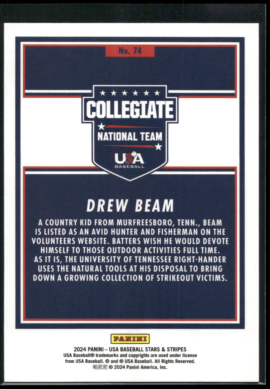 2024 Panini Stars & Stripes USA Baseball #74 Drew Beam