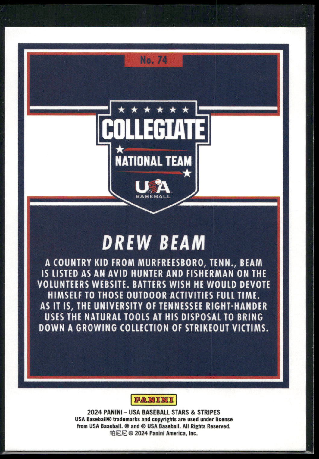 2024 Panini Stars & Stripes USA Baseball #74 Drew Beam