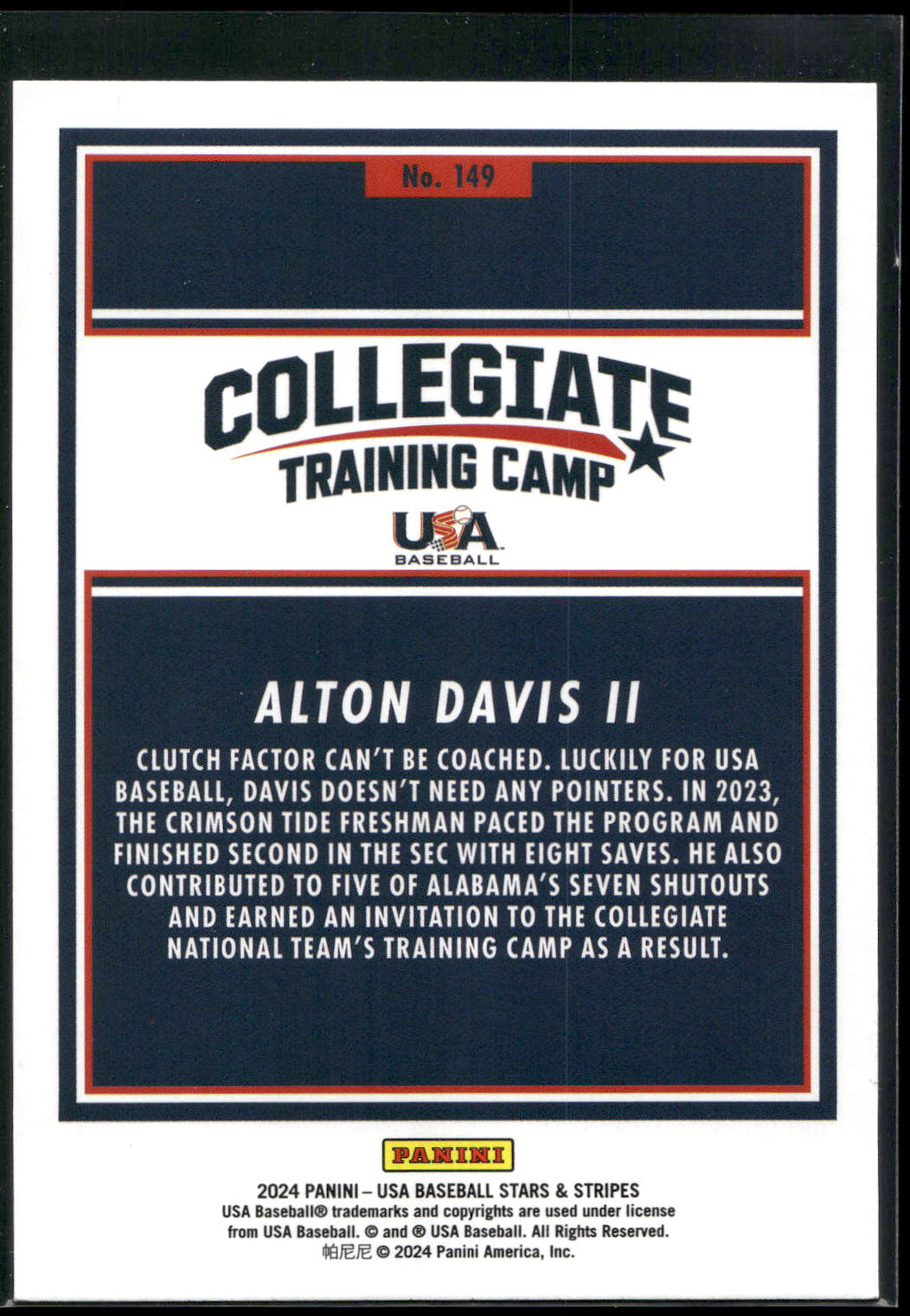2024 Panini Stars & Stripes USA Baseball #149 Alton Davis