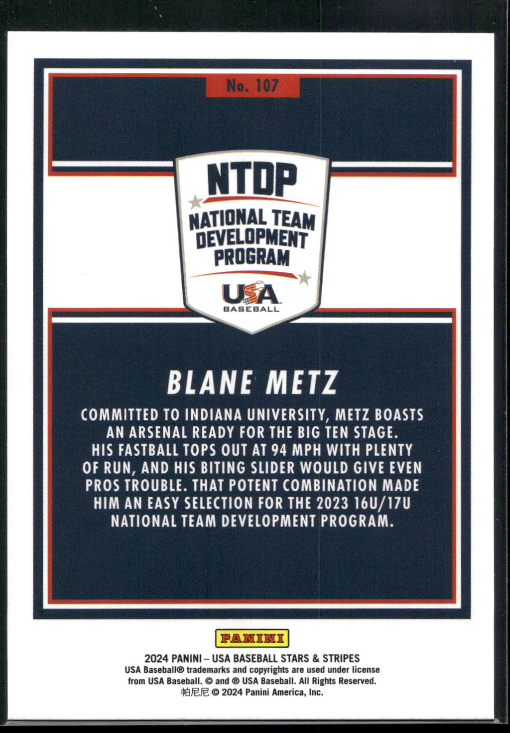 2024 Panini Stars & Stripes USA Baseball #196 Jack Bauer