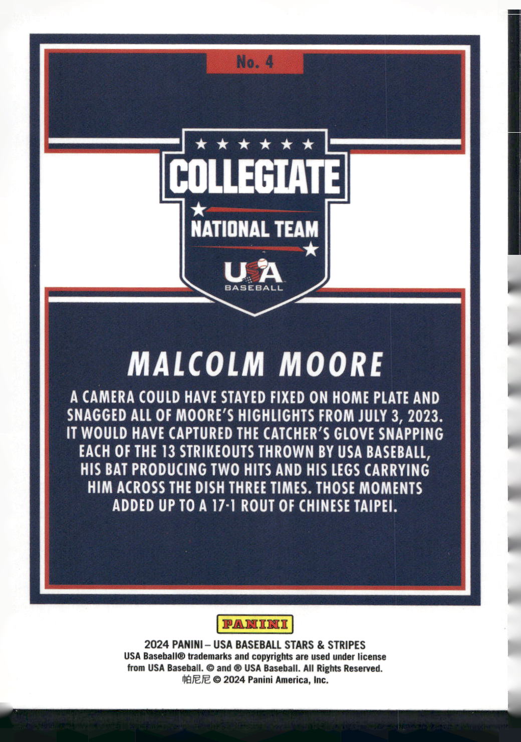 2024 Panini Stars & Stripes USA Baseball #4 Malcolm Moore