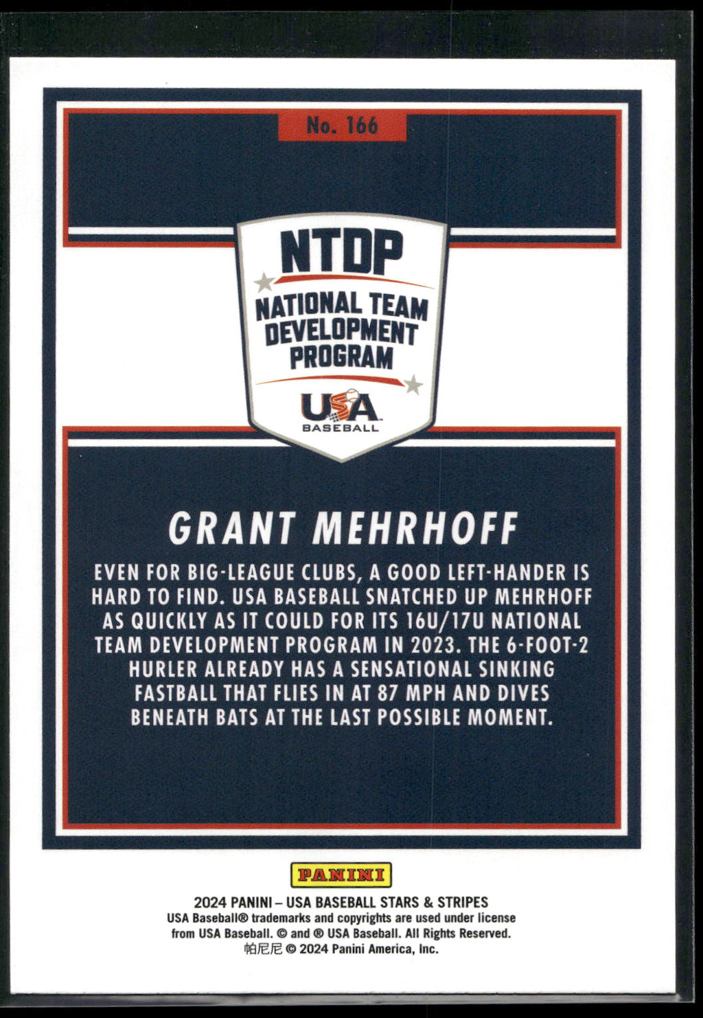 2024 Panini Stars & Stripes USA Baseball #166 Grant Mehrhoff
