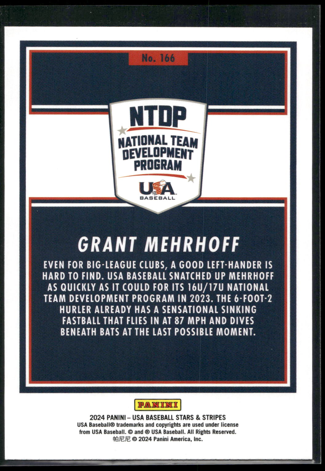 2024 Panini Stars & Stripes USA Baseball #166 Grant Mehrhoff