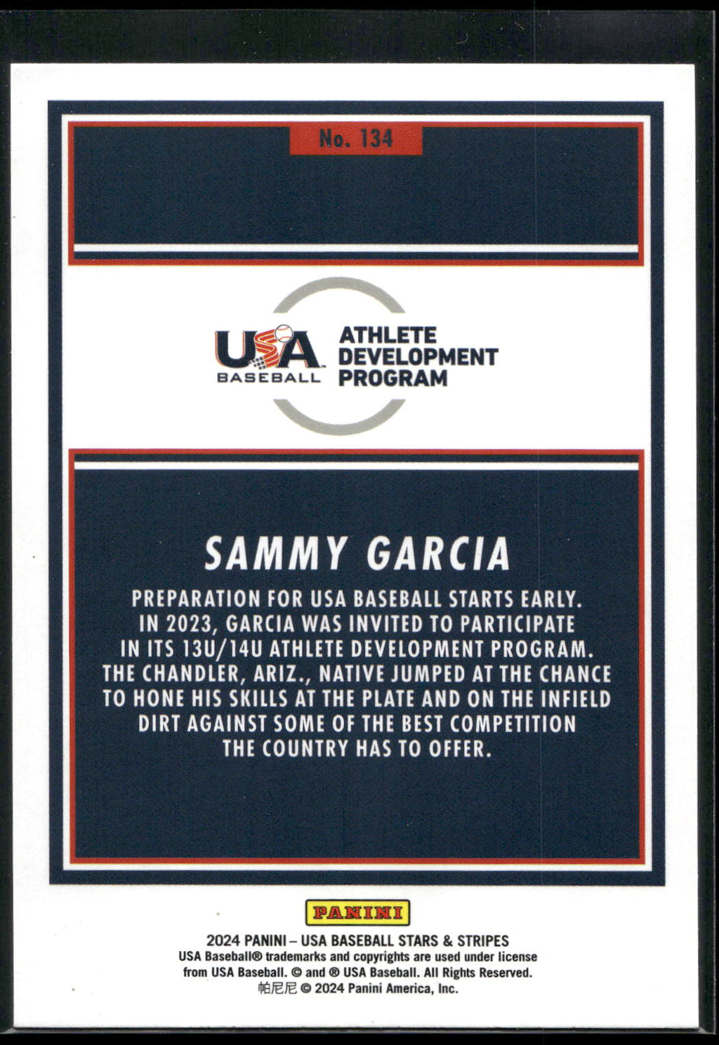 2024 Panini Stars & Stripes USA Baseball #134 Sammy Garcia