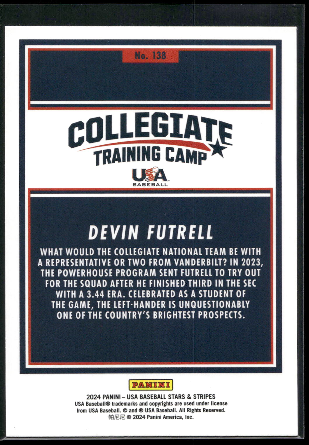 2024 Panini Stars & Stripes USA Baseball #138 Devin Futrell