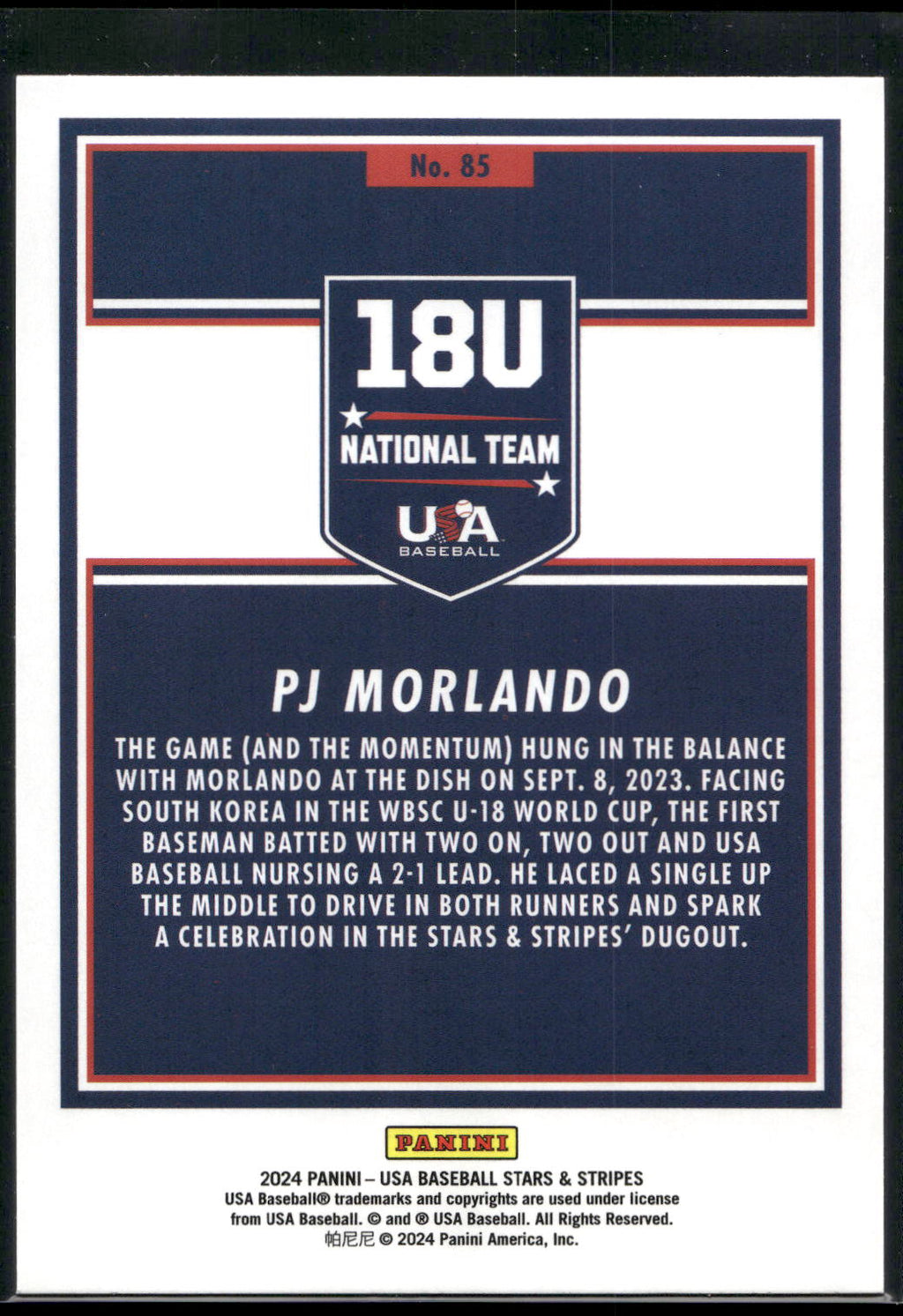 2024 Panini Stars & Stripes USA Baseball #85 PJ Morlando