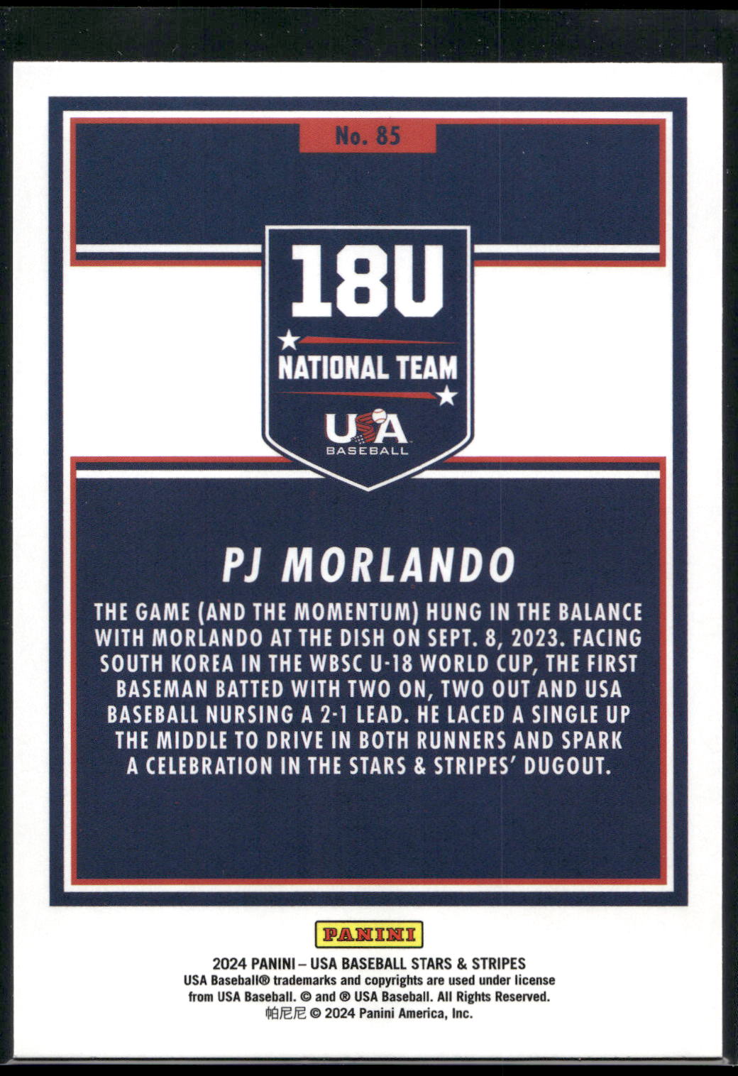 2024 Panini Stars & Stripes USA Baseball #85 PJ Morlando