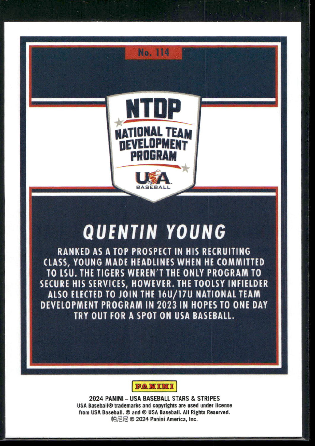2024 Panini Stars & Stripes USA Baseball #114 Quentin Young Opening Day