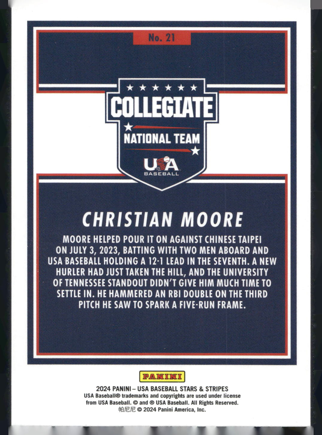 2024 Panini Stars & Stripes USA Baseball #21 Christian Moore Opening Day
