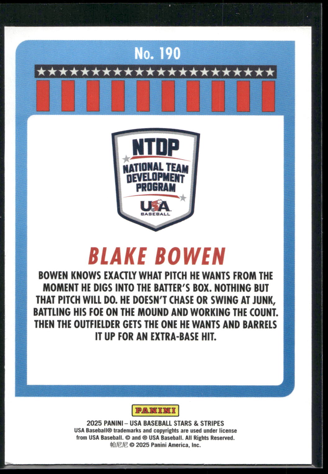 2025 Panini Stars & Stripes USA Baseball #190 Blake Bowen Opening Day