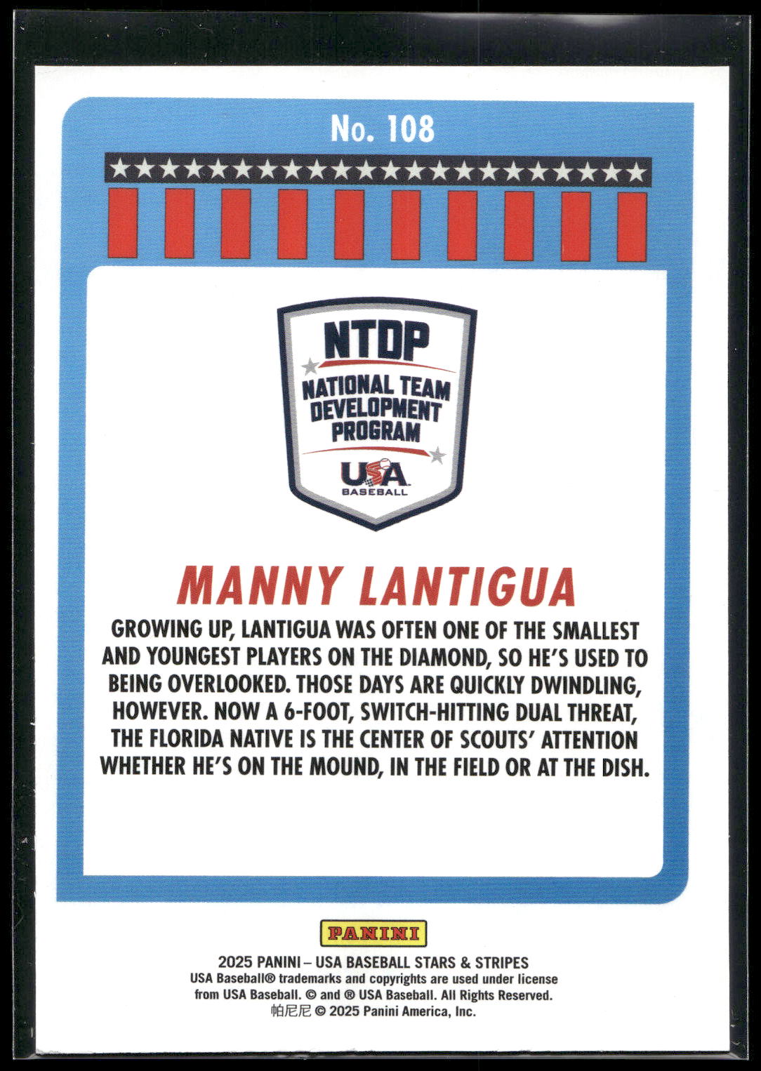 2025 Panini Stars & Stripes USA Baseball #108 Manny Lantigua Opening Day