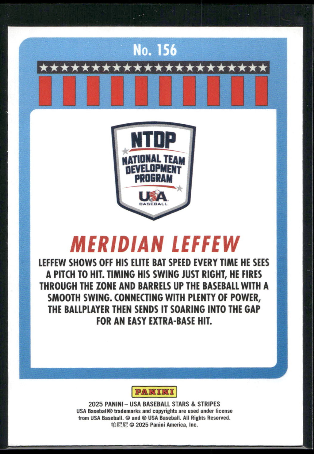 2025 Panini Stars & Stripes USA Baseball #156 Meridian Leffew Opening Day